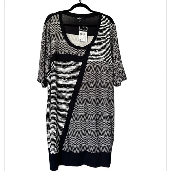 NWT Ulla Popken tunic black white geometric scoop neck Size 20/22 - Picture 1 of 6